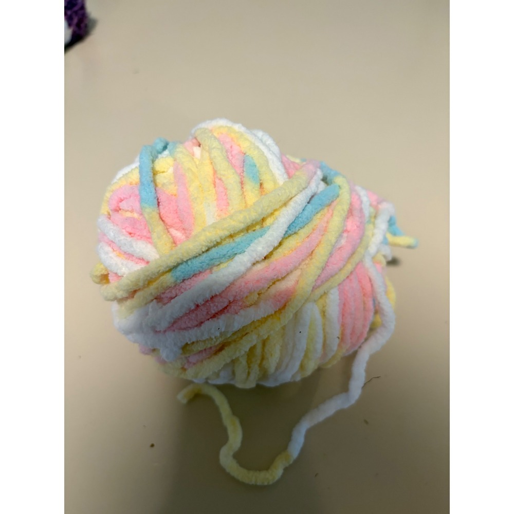 Pastel Variegated Chenille Bulky Yarn Pink Yellow Blue White Soft Chunky Ball